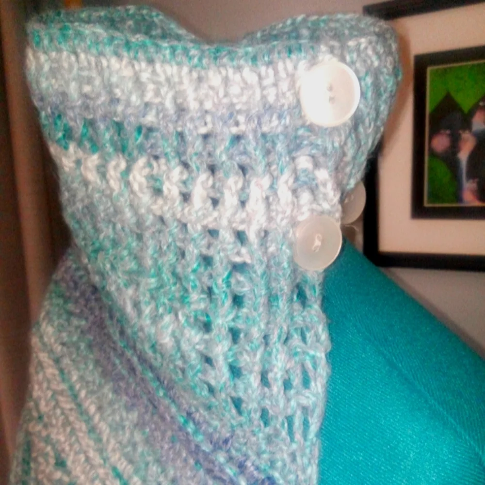 Handcrafted Crochet Textured Blues Multiwear Scarf NEW